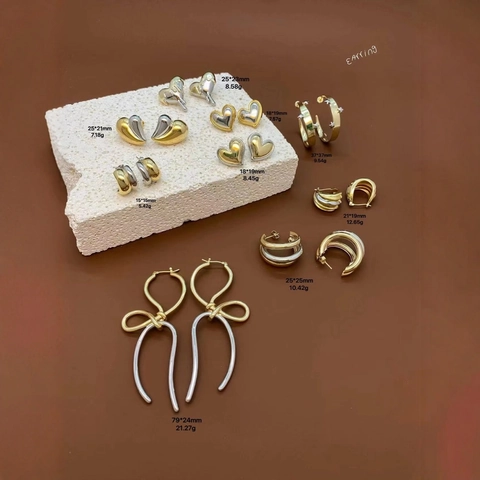Gold Plated Brass Heart Bowknot Star Dangle Earrings Modern Two-tone Geometric Metal Earrings For Women Party Daily Jewelry