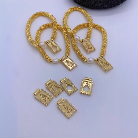 Set di Braccialetti di Perline Religiose Vergine Maria Oro Bohemien Con Ciondoli a Croce di Cuore di Perla Artificial per Donna Gioielli