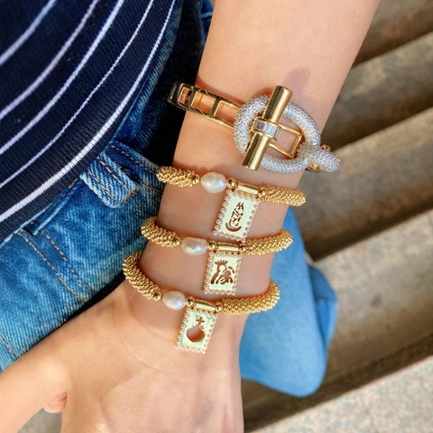 Set di Braccialetti di Perline Religiose Vergine Maria Oro Bohemien Con Ciondoli a Croce di Cuore di Perla Artificial per Donna Gioielli