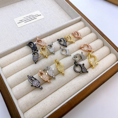 Chiusura a Moschettone in Rame con Micro Pavé di Zirconia per Creazione Gioielli Oro Argento Oro Rosa Nero Connettore DIY
