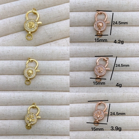 18K Gold Plated Copper Micro Inlaid Zircon Lobster Clasp For DIY Necklace Bracelet Skull Lion Head Fleur De Lis Jewelry Finding
