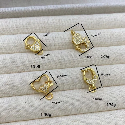 18K Gold Plated Copper Micro Pave Zircon Heart Hamsa Hand Lobster Clasp Connector For DIY Bracelet Necklace Making