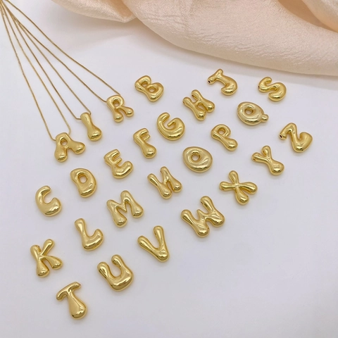 Balloon Bubble Alphabet Pendant Necklace Fashion Gold Plated Copper Letter Puffy Charm Jewelry Gift For Women Unisex