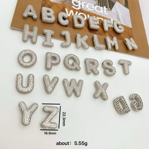 Ciondolo Iniziale Alfabeto Inglese in Rame Moda Con Zirconia Intarsiata Ciondolo a Lettera Bolla 3D per Donna Accessori per Creazione Gioielli DIY