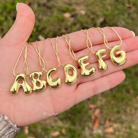 Balloon Bubble Alphabet Pendant Necklace Fashion Gold Plated Copper Letter Puffy Charm Jewelry Gift For Women Unisex