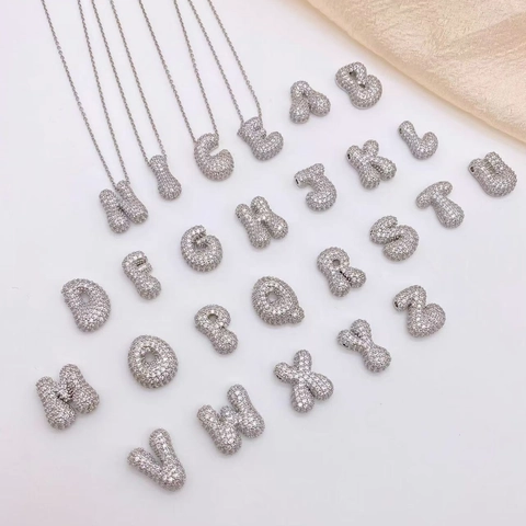 Mode 3D Bubbel Alfabet Hanger Ketting Volledig Iced Out Zirkonia Koper Verzilverd Initiaal Ketting Mannen Vrouwen Sieraden