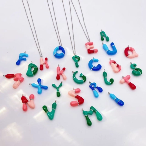 Collana Lettera Inglese Palloncino Bolla Colorata da Donna Ciondolo Iniziale in Rame Smaltato Gioielli Moda Pendolare Catena Clavicola
