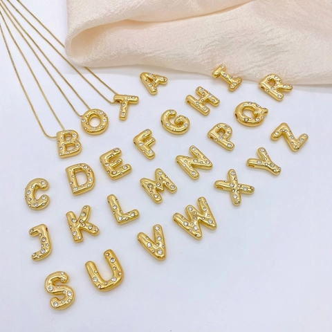 Ciondolo Solo Lettera Alfabeto a Palloncino in Rame Placcato Oro 18 Carati con Zirconia per Donna Elegante Regalo Gioielli con Iniziale Personalizzata
