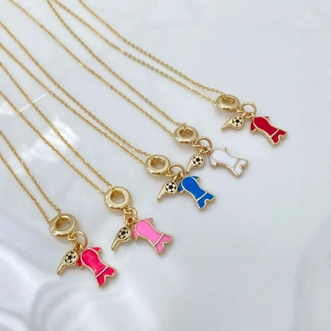 18K Gold Plated Copper Football Jersey Whistle Pendant Necklace Sporty Colorful Enamel Jewelry Gift For Football Fan Women Men