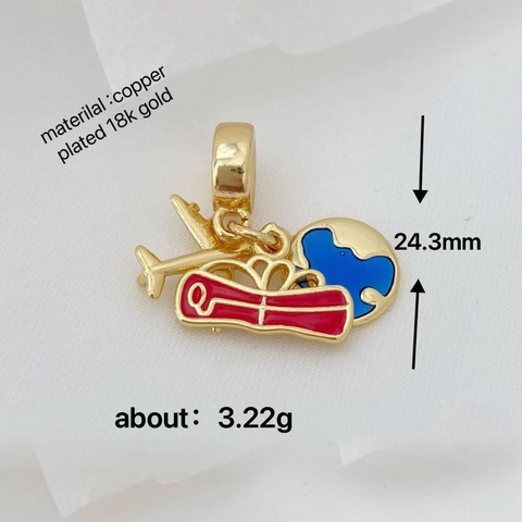 18K Gold Plated Copper Travel Theme Airplane Globe Charm Pendant For DIY Jewelry Making Accessories Pendant Only (Without Chain)