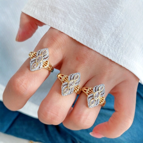 Anello in Rame Placcato Oro 18K con Zircone Apertura Regolabile per Donna Vintage Lussuoso Impilabile Delfino Geometrico