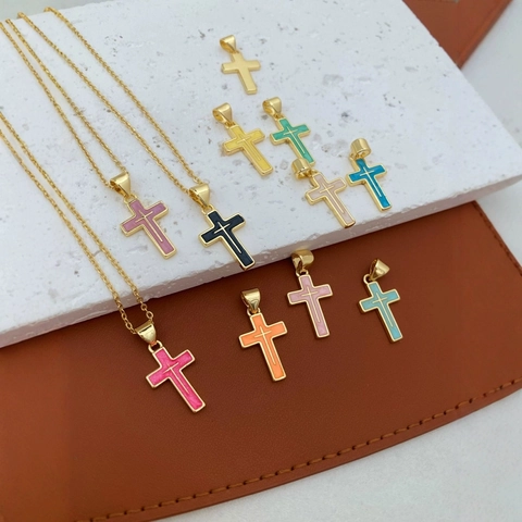 Mode 18K Verguld Koperen Kruis Hanger Ketting Voor Vrouwen Kleurrijke Emaille Druppel Olie Kruis Charms Minimalistische Sieraden