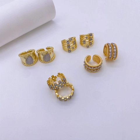 Anello Aperto Regolabile in Rame Placcato Oro 18K con Zirconia per Donna Minimalista Multistrato Geometrico Cuore Stella Gioielli Moda Regalo