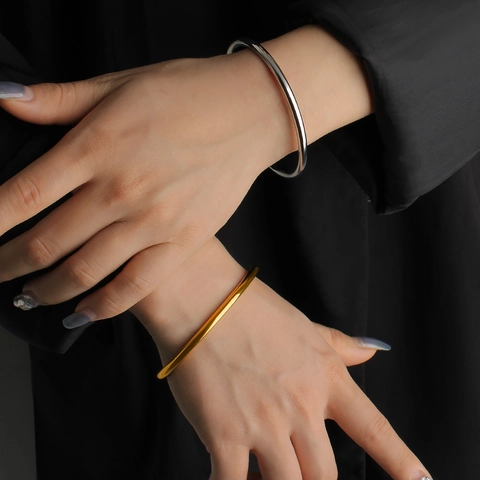Stainless Steel Bamboo Twisted Texture Open Bangle For Women Gold Silver Plated Adjustable Cuff Bracelet Fashion Jewelry
