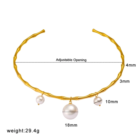 Vintage Stainless Steel Bamboo Choker Necklace With Faux Artificial Pearl Pendant Gold Silver Plated Elegant Adjustable Collar Jewelry For Women