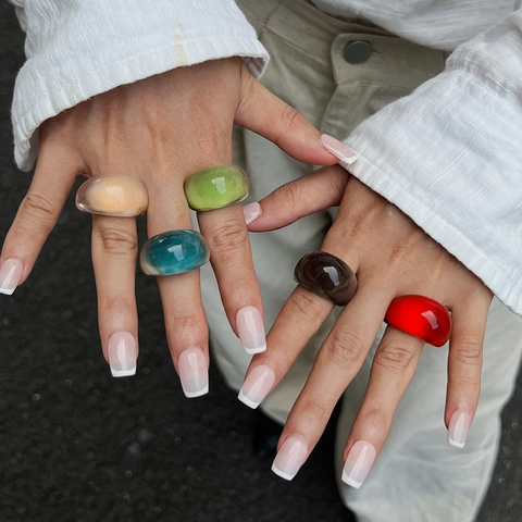 Chunky Resin Ring Colorful Transparent Marbled Acrylic Band Ring Geometric Dome Wide Finger Ring Fashion Jewelry For Women