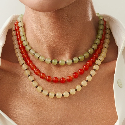 Collier Perles en Verre Rond Minimaliste pour Femmes Perles de Rocaille Colorées Transparentes Fait Main Bijoux Ras du Cou Cadeau