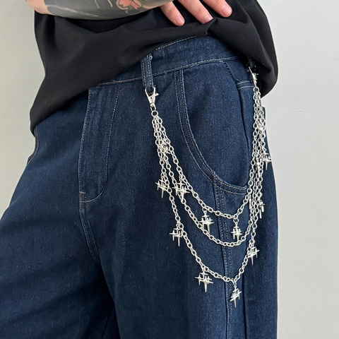 Catena per Pantaloni Multistrato a Stella in Lega Argento Catena da Vita a Tre Strati Punk Hip Hop per Donna Uomo Gioielli