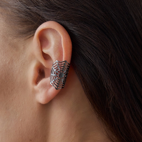 Gothic Iron Hollow Spider Web Ear Cuff For Women Punk Halloween Dark Style Metal Ear Bone Clip Non Piercing Jewelry Gift