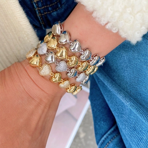 Bracelet à Maillons Coeur pour Femme Plaqué Or 18K Cuivre Zircone Colorée Élégant Doux Chaîne Réglable Bijoux Cadeau