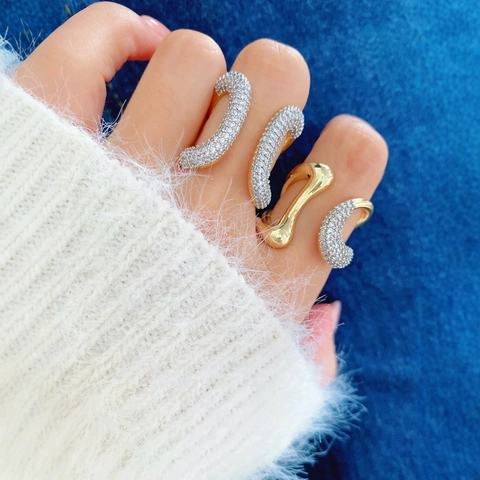 Lussuoso Anello in Rame Placcato Oro 18K Per Donna Apertura Regolabile Incastonato in Zirconia Gioielli di Moda Geometrici Irregolari