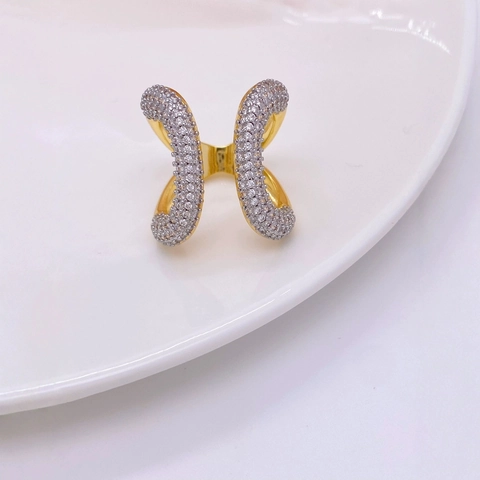 Lussuoso Anello in Rame Placcato Oro 18K Per Donna Apertura Regolabile Incastonato in Zirconia Gioielli di Moda Geometrici Irregolari