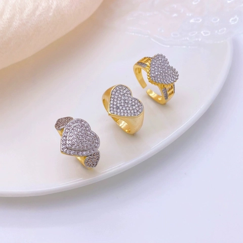 Anello a Cuore in Rame Placcato Oro 18K per Donna Moda Micro Intarsiato Zirconia Anello Regolabile Aperto Gioielli di Lusso Regalo