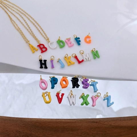 Collana Con Pendenti Alfabeto Inglese Colorato Rame Placcato Oro 18K Smalto Pendente Lettera Iniziale Gioielli Fai Da Te Per Donna
