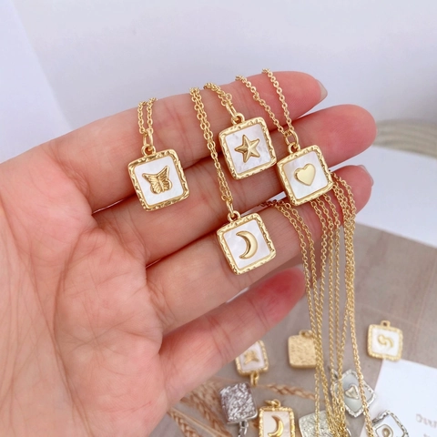 French Vintage Square Mother Of Artificial Pearl Pendant 18K Gold Plated Copper Heart Butterfly Moon Star For DIY Jewelry Making Necklaces