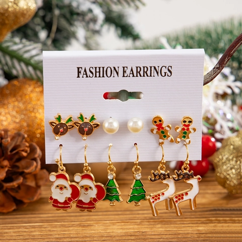 Weihnachten Ohrringe Kollektion Legierung Emaille Weihnachtsmann Rentier Schneeflocke Baum Ohrstecker Festlicher Schmuck Damen