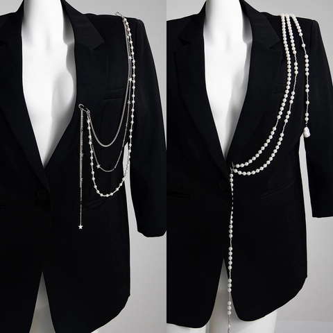 Mehrlagige Imitationsperlen Quasten Brosche Kette Mit Sternanhänger Mode Anzug Kleidung Nadel Für Damen Hochzeit Bankett Schmuck