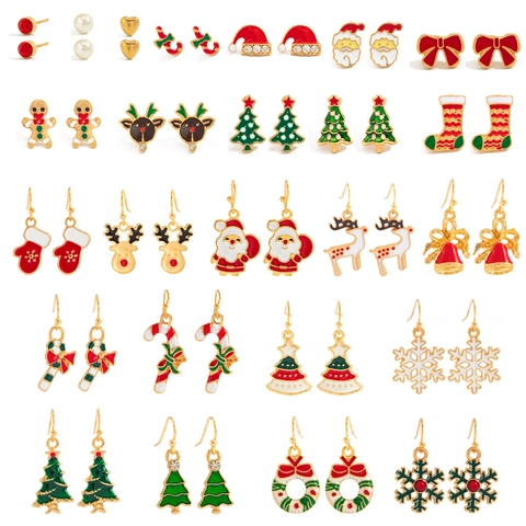 Weihnachten Ohrringe Kollektion Legierung Emaille Weihnachtsmann Rentier Schneeflocke Baum Ohrstecker Festlicher Schmuck Damen