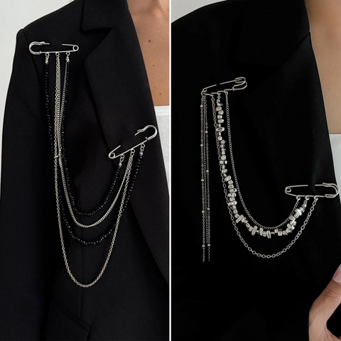 Broche Punk Hip Hop con Cadenas de Múltiples Capas y Borlas Colgante de Estrella Estilo Alfiler de Seguridad para Traje Joyería Gótica