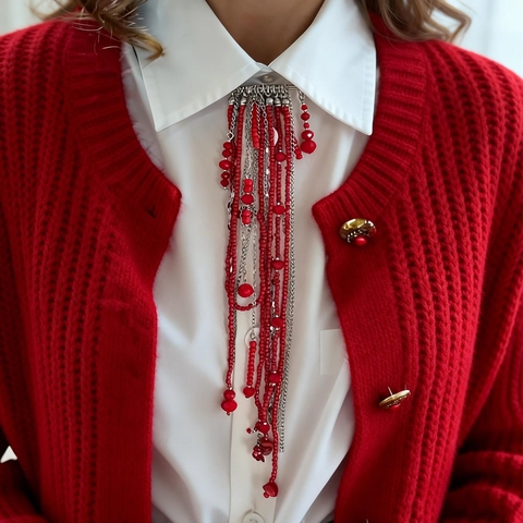 Hip Hop Long Tassel Chain Brooch For Women Alloy Crystal Seed Beads Safety Pin Brooch Bohemian Suit Accessory Jewelry