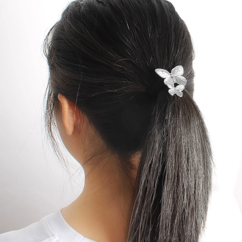 Chouchou Papillon en Acier Inoxydable Vintage Porte-Queue de Cheval Double Couche Accessoire de Cheveux pour Femmes