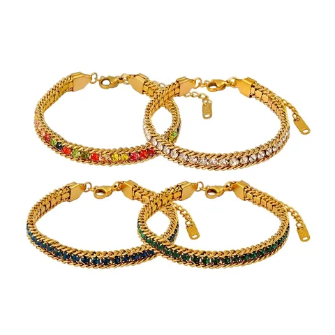 Stainless Steel 18K Gold Plated Zircon Bracelet For Women Colorful White Green Blue Zircon Inlaid Chain Bracelet Hand Jewelry