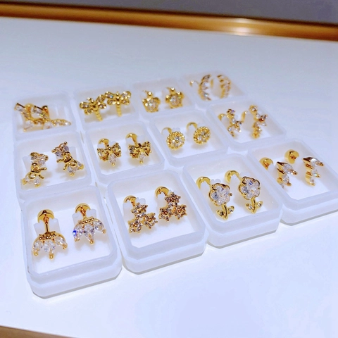 Mode Vergoldet Edelstahl Ohrstecker Für Damen Zirkonia Eingelegt Blume Schmetterling Schraubverschluss Ohrschmuck