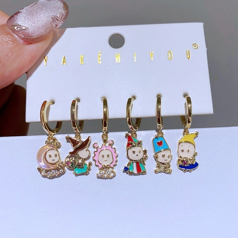 Westlicher Stil Emaille Cartoon Figuren Ohrringe Set Kupfer Vergoldet Zirkonia Hängeohrringe Für Damen Mädchen Schmuck