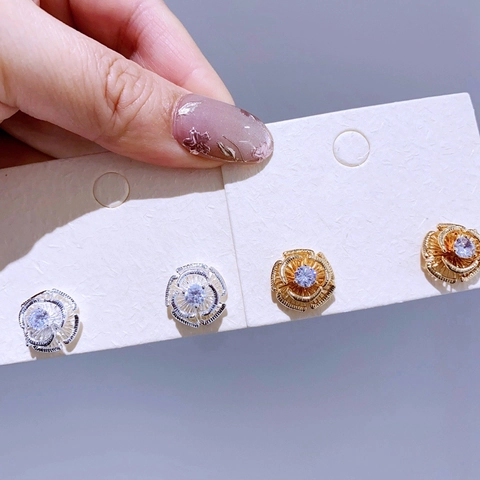 Vintage Hohl 3D Blume Ohrstecker Mit 925 Sterlingsilber Ohrstecker-Stift Kupfer Vergoldet Zirkonia Elegant Damen Schmuck