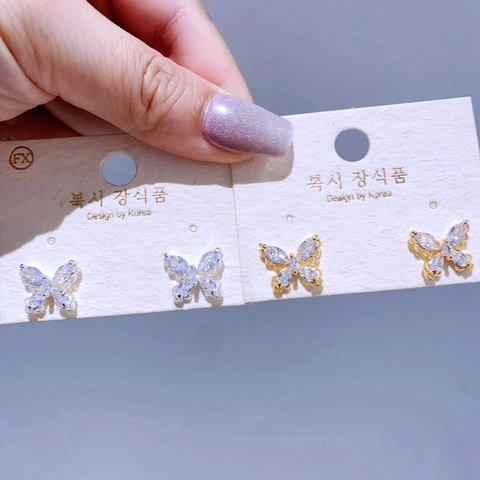 Elegante Hohlspitze Schmetterling Ohrstecker Mit 925 Sterlingsilber Ohrstecker-Stift Kupfer Zirkonia Eingelegt Damen Schmuck