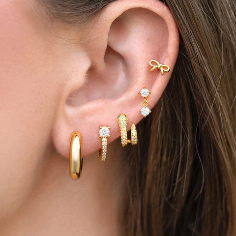 Trendige Kupfer Vergoldete Ohrring-Sets Mit Zirkonia Wassertropfen Schlange Blume 925 Silber Ohrstecker-Stift Schmuck