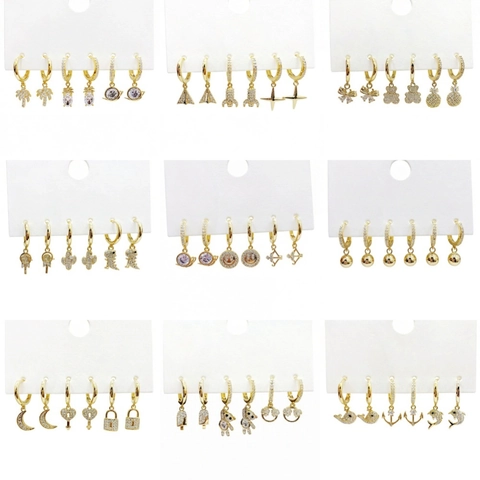 Zirkonia Kupfer Huggie Hoop Ohrringe Kollektion Mit 925 Sterling Silber Ohrstecker-Stift Gold Silber Tier Stern Schmuck