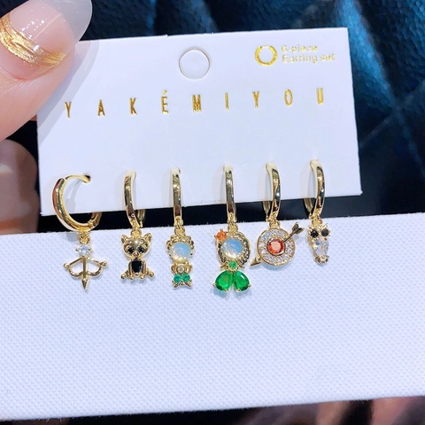 Märchenprinzessin Mischung Anhänger Ohrring Set Bunter Zirkonia Vergoldete Kupfer Ohrstecker Mit 14K Gold Ohrstecker-Stift