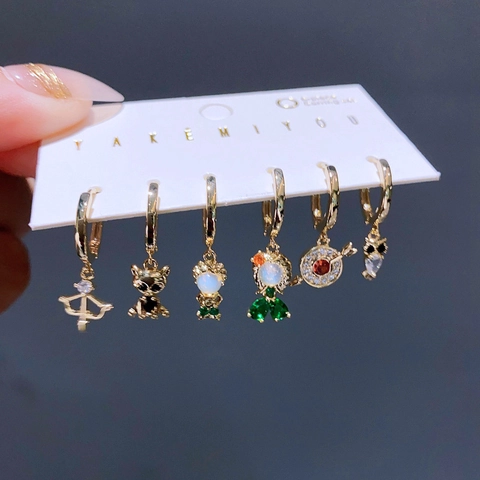 Märchenprinzessin Mischung Anhänger Ohrring Set Bunter Zirkonia Vergoldete Kupfer Ohrstecker Mit 14K Gold Ohrstecker-Stift