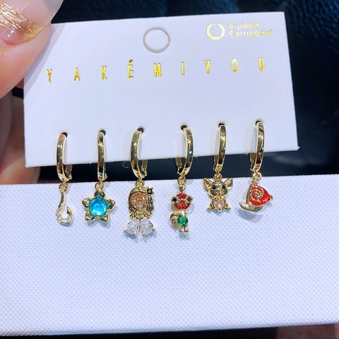 14K Vergoldet Kupfer Bunter Zirkon Meerjungfrau Stern Schmetterling Tier Ohrringe Damen Märchenhafter Modeschmuck