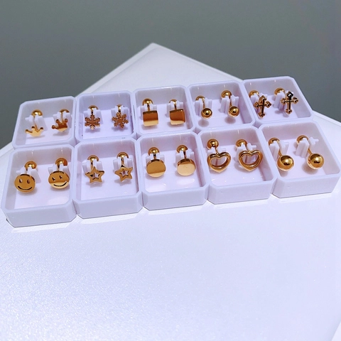 Minimalistische Vergoldete Titanstahl Ohrstecker Mit Edelstahl Ohrstecker-Stift Schraubverschluss Herz Stern Geometrischer Schmuck