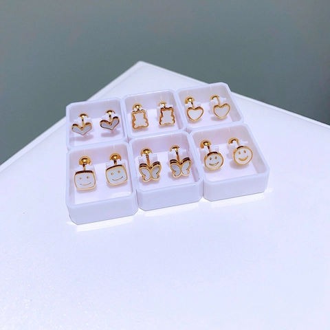 Edelstahl Schraubverschluss Ohrstecker Für Damen Vergoldet Herz Schmetterling Bär Smiley Knorpel Piercing Schmuck
