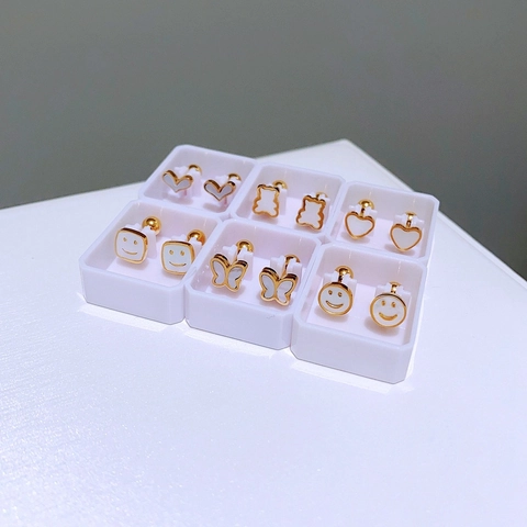 Edelstahl Schraubverschluss Ohrstecker Für Damen Vergoldet Herz Schmetterling Bär Smiley Knorpel Piercing Schmuck