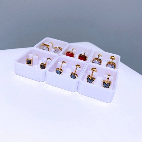 Minimalistische Titanstahl Zirkonia Ohrstecker Gold Beschichtet Herz Schmetterling Quadrat Schraubverschluss Piercing Schmuck Damen