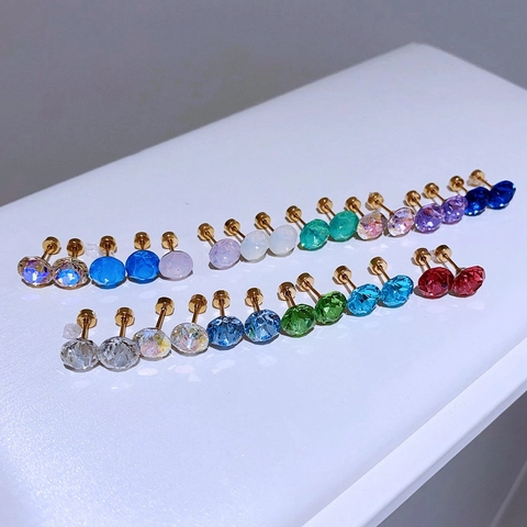 8mm Runde Zirkonia Ohrstecker Edelstahl Titanstahl Schraubverschluss Vergoldet Kristall Ohrschmuck Für Damen Party
